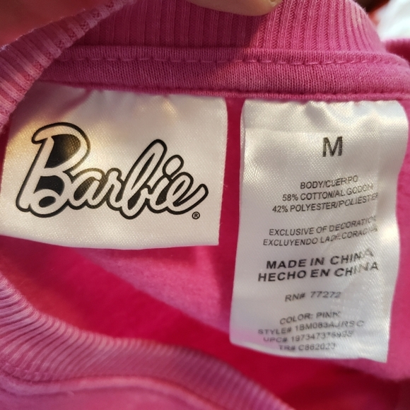 Barbie Womens Size Medium Pink Acid Wash Crew Neck Pullover Sweatshirt NWT - Picture 8 of 9
